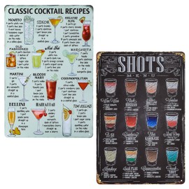 Cocktail Signs, Pack of 2 Cocktail Recipe Signs, 19.5 x 29.5 cm Retro Bar Tin Sign, Metal Signs Menu, Vintage Cocktail Metal Poster for Cafe Bar Pub Kitchen Decoration