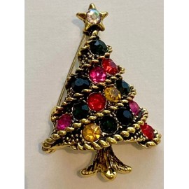 Unbranded Multicolor Rhinestone Christmas Tree Brooch Gold  Box included