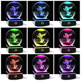 Enjinkail 3D Unicorn Crystal Ball Snow Globe Gifts for Women, Laser Etched Unicorns Night Light Decor for Girls Bedroom for Adults or Girls