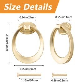 MOROBOR Round Pull Swing Ring, 6pcs Cabinet Drawer Ring Handles Solid Brass Pulls Zinc Alloy Drop Dresser Wardrobe Cupboard Kitchen Cabinet Door Pendant Handles Knobs(Brushed Gold)