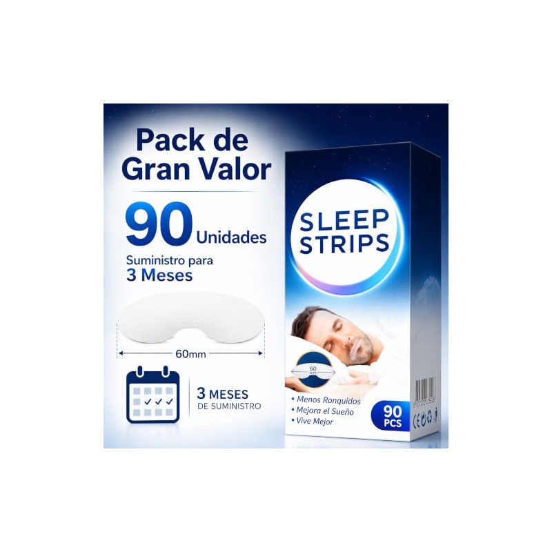 Tiras Antirronquidos para Dormir Cinta para Boca, 90 Unidades
