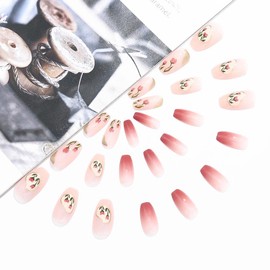Brishow Artificial Nails Tulip False Nails Pink Heart Ballerina Acrylic Press on Nails 24 Pieces for Women and Girls (b)