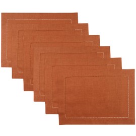 D'Moksha Homes Linen Placemats Set of 6-100% Pure Linen Rust Placemats 14 x 19 Inch - Classic Hemstitch, Washable Rust Placemats