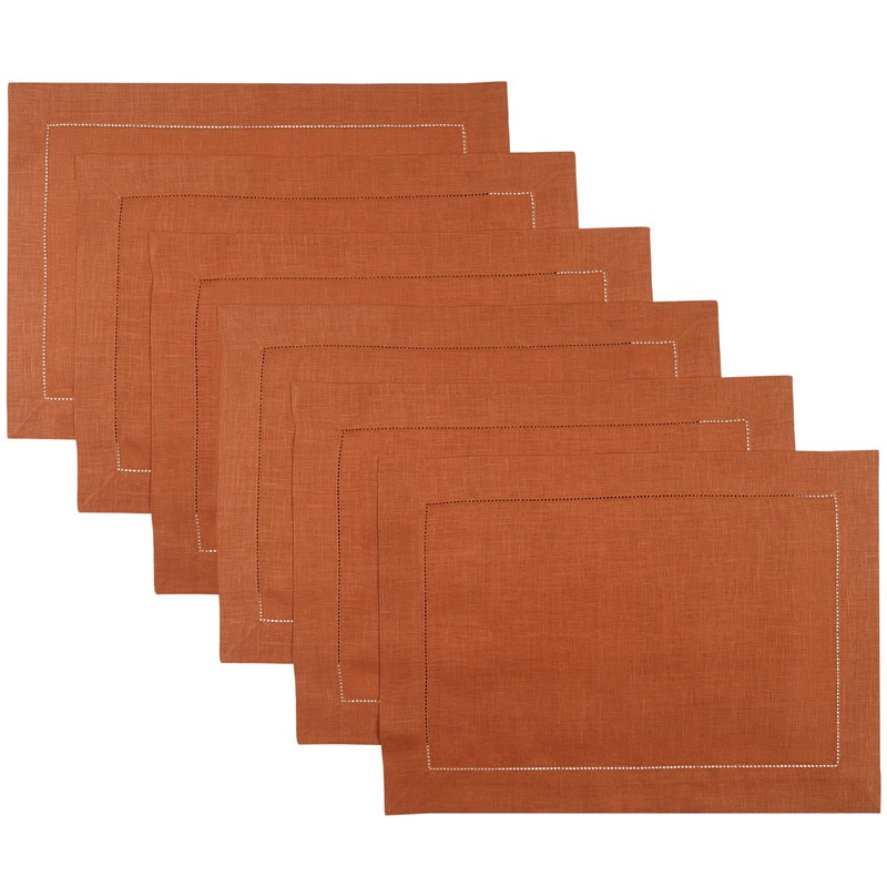 D'Moksha Homes Linen Placemats Set of 6-100% Pure Linen Rust