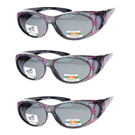 Fit Over Reading Glasses Wear Over Readers Cocoon Cover Lens Sunglasses - 3 pair included (Flower)