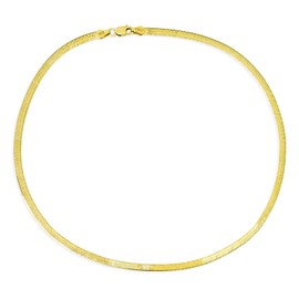 Womens 16 Inch Yellow Gold Plated .925 Sterling Silver Slender 3.5 mm Flat Omega Snake Flexible Herringbone Choker Collar Necklace Made in Italy