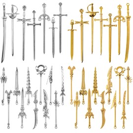 36 Pieces Antique Swords Bookmark Charms Swords Pendants Charms Mix Samurai Ananta Tachi Stiletto Fencing Metal Pendant Supplies Findings for Jewelry Making