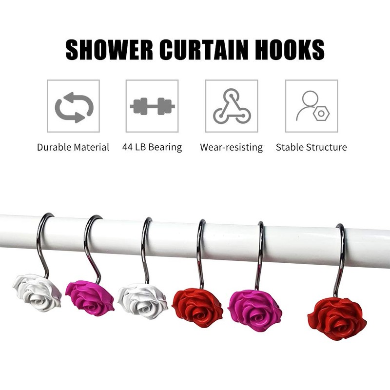 Actpe 12pcs Shower Curtain Hooks, Home Decorative Rustproof Shower Curtain