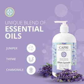 CAPRI ESSENTIALS Hand Soap Liquid, Natural Household Cleaning Supplies, Gentle Plant Based Aromatic Hand Wash, Blend of Essential Oils, Removes Dirt & Grime, White Lavender Scent, 16 FL Oz (3 Pack)