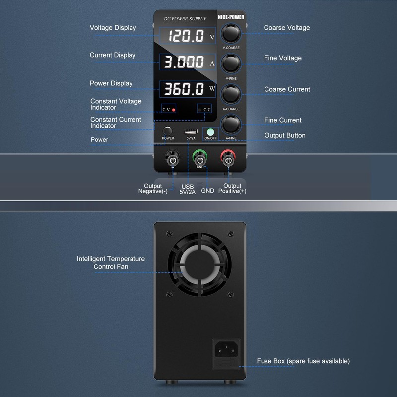 NICE-POWER DC Power Supply Variable 120V 3A, Adjustable Switching Regulated