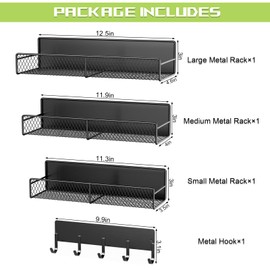 4 Pack Magnetic Shelves for Washing Machine, Heavy-Duty Magnetic Laundry Organizer with Hooks, Washing Machine Shelf for Refrigerator, Metal Storage Baskets, Closet & Laundry Room Organization(Black)