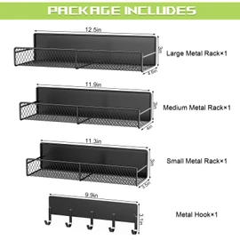 4 Pack Magnetic Shelves for Washing Machine, Heavy-Duty Magnetic Laundry Organizer with Hooks, Washing Machine Shelf for Refrigerator, Metal Storage Baskets, Closet & Laundry Room Organization(Black)