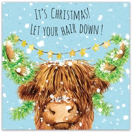 Twizler Funny Christmas Card Scottish Highland Cow - Merry Christmas Card Funny - Scotland Xmas Card - Womens Christmas Card For Wife Mum Daughter Girlfriend Partner Sister Nan