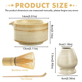 4 Pcs Matcha Tea Set: PRITOK Bamboo Matcha Whisk Set, Elegant Matcha Tea Set with Whisk and Bowl, Matcha Spoon, Whisk Holder, Ceramic Matcha Kit, Japanese Matcha Tea Set for Matcha Tea Ceremony