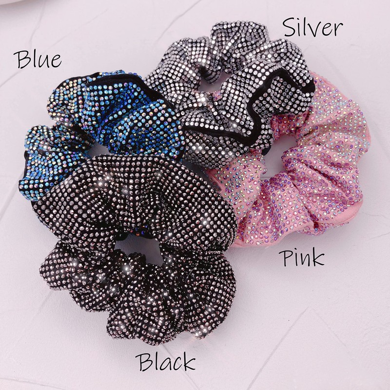 Embellished Sparkly Black Crystal Scrunchie Hair Tie Ponytail Holder Accessory