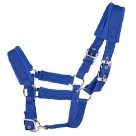 Fleece Horse Halter Adjustable Chin and Throat Snap with Snap (Blue, Large)