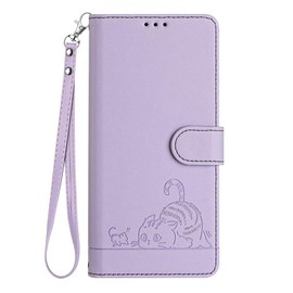 SEAHAI Case for HONOR Magic 7 Lite 5G, Cute Cat Pattern Premium PU Leather Wallet Shockproof Flip Cover with Kickstand/Credit Card Slots/RFID Blocking/Magnetic Close, Purple