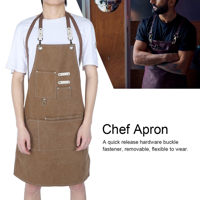 Adjustable Waterproof Apron with Pockets for Restaurant Kitchen Milk Tea