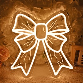 SYLHOME Bow Led Neon Light Sign Cute Girls Kids Bedroom Nursery Game Room Wall Sign Decor Beauty Salon Wedding Birthday Party Backdrop Gifts 11.8" X 11.8" USB