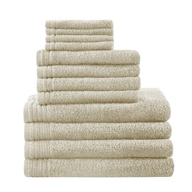 510 DESIGN Big Bundle 100% Cotton Bath Towel Set, Quick Dry Zero Twist Terry Fabric, Soft, and Highly Absorbent for Shower, Multi-Sizes, Beige 12 Piece
