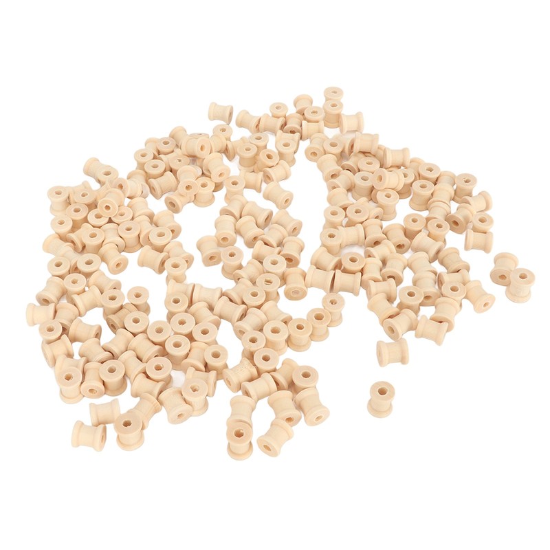 200Pcs Wooden Spools 0.55in 0.51in Unfinished Polished Wood Smoothing Wooden