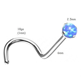 PiercedOff Titanium Nose Screw with Blue Synthetic Opal - Thickness 18GA (1mm) / Opal Ball Size 2.5mm