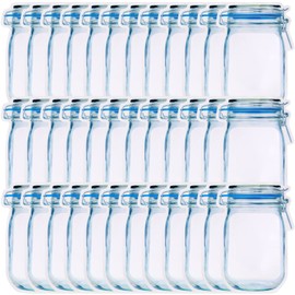 Jucoan 50 Pack Mason Jar Bags, Large Wide Mouth Mason Jar Zipper Bags, Airtight Leakproof Reusable Food Storage Bags for Home Kitchen Camping Travel
