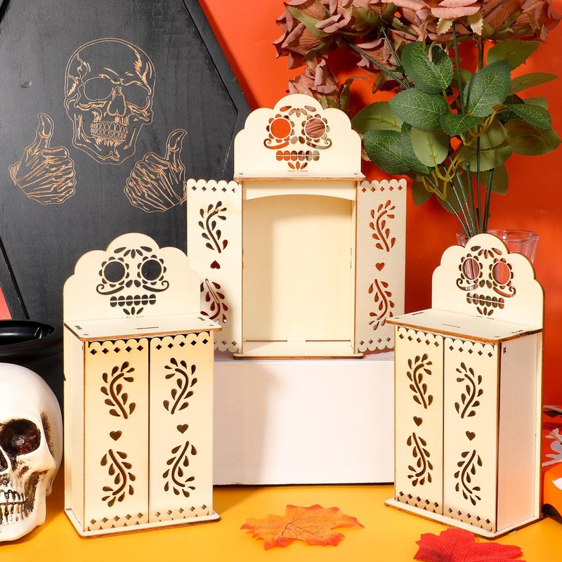 3pcs Dia de Los Muertos Altar Ofrenda Box, Wooden Day