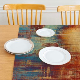 Tablecloth 100 x 100 cm Orange Colourful Modern Medium Runner Art Painting Tablecloths Short Linen Table Decoration Washable Decoration Aesthetic Tablecloth for Autumn Party Weddings Holidays Birthday