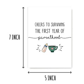 NTGifts Cheers To Surviving The First Year Of Parenthood Card - Parenthood Greeting Card - Funny New Parent Card - 1st Bday Card, White