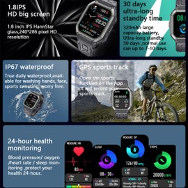 Men's Smartwatch with Phone Function, 1.8 Inch AMOLED 5ATM Smart Watch Fitness Tracker 123 Sports Modes Activity Tracker with Blood Pressure Sleep Monitor Pedometer Watch for iOS Android (Black)