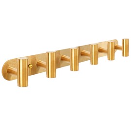 Vanloory Coat Hook Rack, Wall Mounted Coat Rack with 6 Hooks, Heavy Duty Towel Hooks Rack Wall Hooks for Hanging Clothes Jacket Purse, Stainless Steel Coat Hanger for Bathroom Entryway Mudroom(Gold)