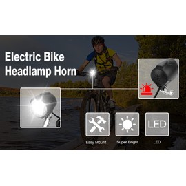 48v Ebike Light,2 in 1 Bike Headlight Front Light LED Lamp Horn for Electric E Bike 6V Led Light for Bafang 48 Volt Bike Light 48 Volt Headlight Horn