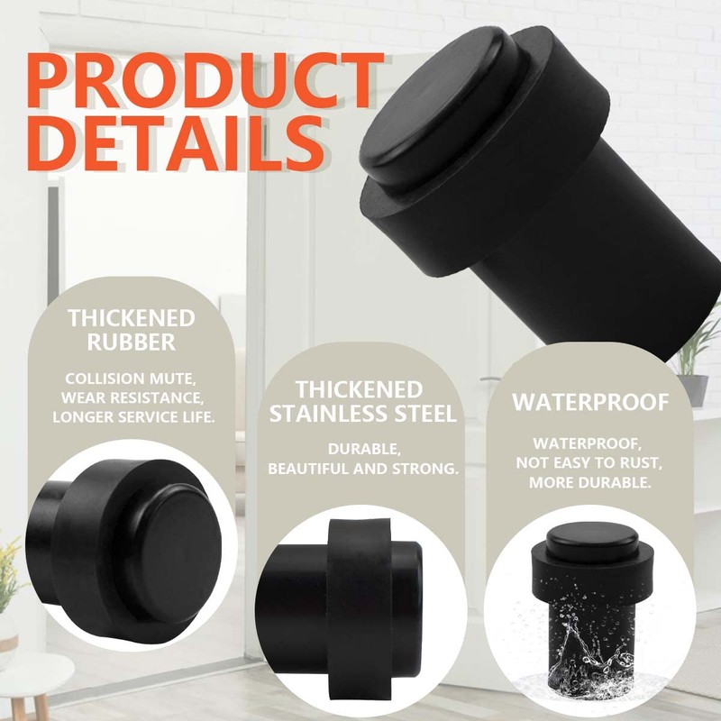 Bwintech 2 PCS Black Stainless Steel Cylinderial Shpae Door Stopper