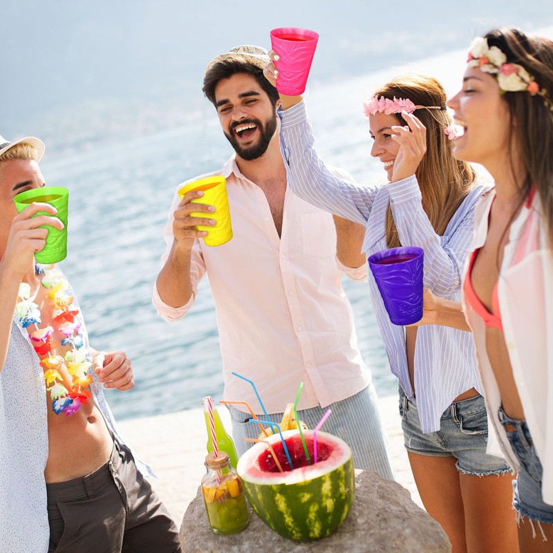 36 Pack Tiki Plastic Cups Bulk, 10oz