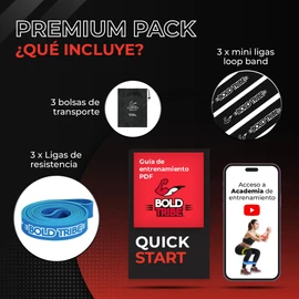BOLD TRIBE Set de 3 Ligas de Resistencia Azul Light #3 - Bandas Elásticas para Cross Training, Calistenia y Ejercicio Funcional - Incluye Bolsa de Transporte, Mini Loop Bands y Guía de Entrenamiento