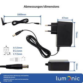 Lumonic I LED Plug Power Supply PIP-24-12 I 12V 24W I Input 100-240VAC I Extra Long Cable with Hollow Plug 5.5/2.1 I Overload Protection & Efficient I Unive