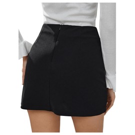 WDIRARA Women's High Waist Split Hem Zip Back Plain Skirt Black L