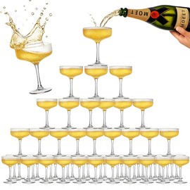 Khen Glass Champagne Tower Set of 20 Crystal Coupes C 7oz Clear Stackable Coupe Glasses for Building Champagne Fountains at Weddings, Parties, Events, & Celebrations C Elegant Toasting Cups for Displays