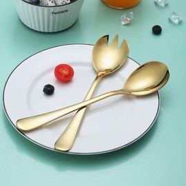 Berglander Gold Salad Server Set, Stainless Steel Salad Serving Set with Titanium Gold Plating, Salad Server, Salad Spoon, Salad Fork, Pack of 2 (Shiny Gold)