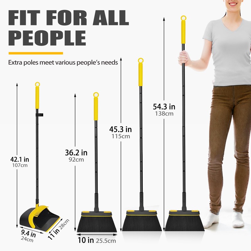 JEHONN Broom and Dust Pan, 54.3 inches Long Handle Swivel