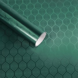 Lypumso Honeycomb Carbon Fiber Vinyl Wrap, Chrome Hexagon Cast Vinyl Film for Almost Cars and Motorcycles Exterior Interior, Self-Adhesive Car Wrap Stickers (Green, 1ft x 5ft)