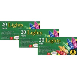 Multicolored Mini Christmas Lights 5 feet Strands 20 Count 3 Packs