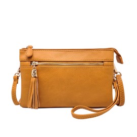 Women's Lightweight Multi Compartment Wristlet Clutch Wallet Crossbody Bag - (WU021-Mustard)
