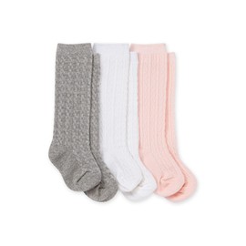 Burt's Bees Baby baby girls Socks, Set of 3 Cable Knit Knee-high Organic Cotton Stockings Socks, Multi, Months US