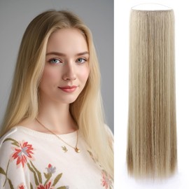 Benehair Straight Hair Extensions 24 Inches Invisible Wire Hair Extensions Clip in Synthetic Secret Headband Hairpieces Ash Blonde Hair Pieces for Women(Ash Blonde, 120g)