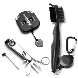Golf Accessory Tool Set, Golf Club Brush, Foldable Divot Repair Tool with Golf Marker, Digit Counter, Pack of 3 Golf Sports Bag Kit (Black) (Black)