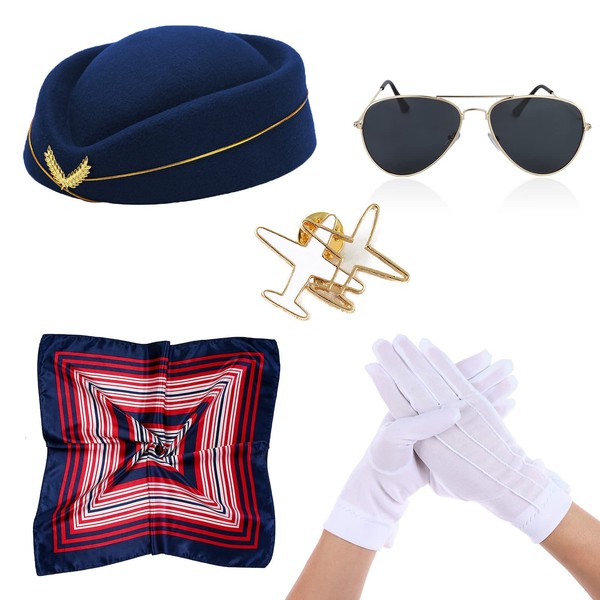 OBANGONG 5 Pcs Flight Attendant Costume Accessories Stewardess Costume for