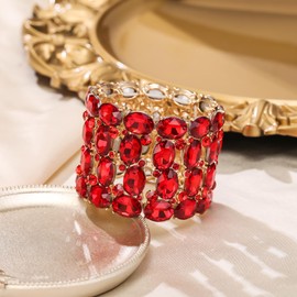 EVER FAITH Bridal Rhinestone Bracelet for Wedding Party Crystal Adjustable Elastic Wide Stretch Bracelet for Women, Crystal