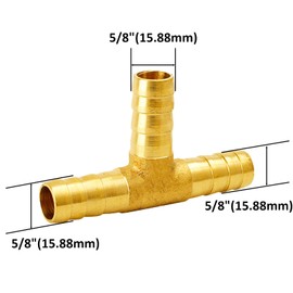 NICOLEKAY 5/8" Brass Barb Tee Fittings T-Shaped 3 Ways Union Hose Barb Pipe Fitting with 6pcs Stainless Steel Pipe Clamp for Water/Fuel/Air (Pack of 2)